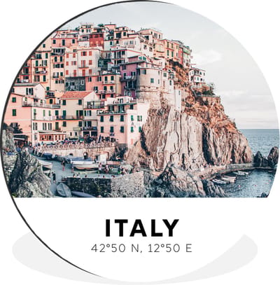 WallCircle - Wandcirkel - Muurcirkel - Zee - Cinque Terre - Italië - Amalfi - Aluminium - Dibond - 30x30 cm - Binnen en Buiten
