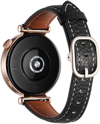 Leren bandje - geschikt voor Garmin Venu 2s / 3s / 4 (41mm) / Vivoactive 4s / Forerunner 255s / 265s - Huawei Watch GT 5 Pro - 42mm / GT 6 / GT 5 / GT 4 - 41mm - gesp - zwart