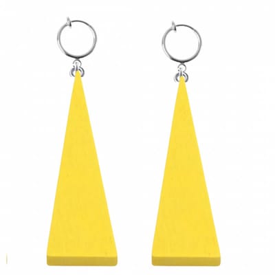 Klem oorbellen- Geel- hout- Saheli -geen gaatje-Charme Bijoux