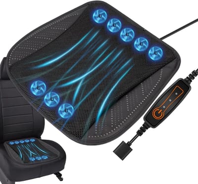 Autostoelkussen – Autostoelkussen met ventilator - Koelend autostoelkussen - Ademend mesh-kussen - 8 ventilatoren - 3 snelheidsstanden – USB aansluiting - Geschikt voor vrachtwagens en alle soorten voertuigen – 43x43 cm – Zwart