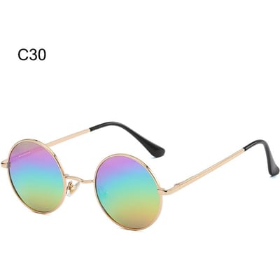 Gepolariseerde kleine ronde zonnebril Retro kleurrijke metalen punk tinten UV400 bescherming Brillen voor mannen en vrouwen C30 beige