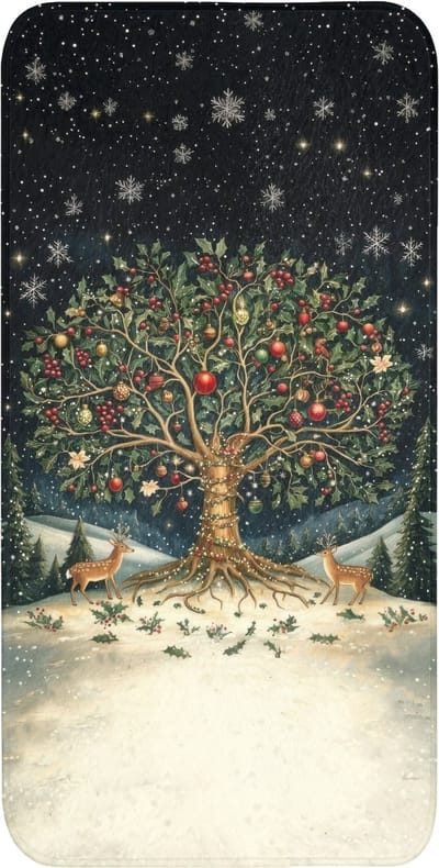 WC mat 60x120 cm - Antislip - Feestboom - Winterhemel - Kleurrijk - Toiletmat - Vloermat - Douchemat - Toilet tapijt - Toiletmatten
