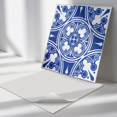 Wallfluent Vinyl Tegels - Patroon met Geometrische Motieven Zelfklevende Vinyl Tegels - 30 cm x 30 cm - Blauw Vinyl Tegels - 9 stuks - Vierkant PVC Tegels - Texturen Plaktegels - Vinyl Wandtegels - Plaktegels Keuken en Badkamer