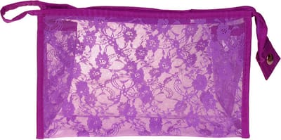 Toilettas - Transparant & Paars Kant - Ritssluiting - 15x25x8cm