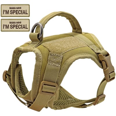 Nylon Kattenharnas Vest met 2 Stickers Militair Tactisch Kattenharnas Met Handvat Katten Kleine Honden Huisdier Training Wandelen Chihuahua Free Size beige