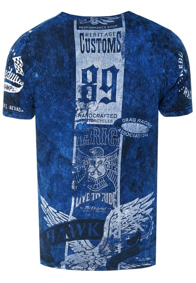 Gewassen biker T-shirt met voor- en achterkant bedrukt