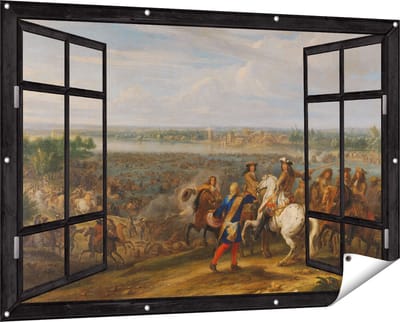 Gards Tuinposter Doorkijk Lodewijk XIV trekt bij Lobith Nederland binnen - Adam Frans van der Meulen - 150x100 cm - Tuindoek - Tuindecoratie - Wanddecoratie buiten - Tuinschilderij