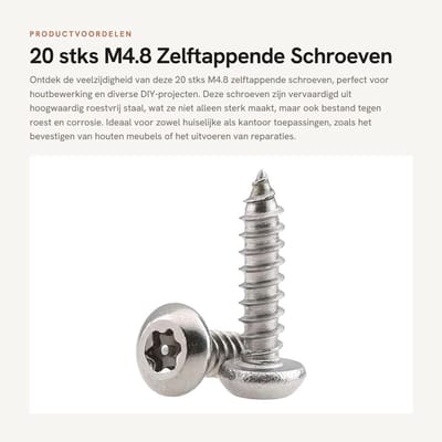 Dailygoods- Zelftappende Schroeven 20 Stuks - M4.8 - 13mm - Roestvrij Staal - Houtbewerking - Bevestigingsschroeven - Hoogwaardig Materiaal