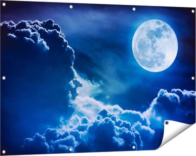 Gards Tuinposter Volle Maan bij Wolken - 120x80 cm - Tuindoek - Tuindecoratie - Wanddecoratie buiten - Tuinschilderij