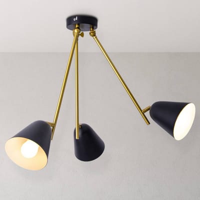 Näve Plafondlamp Triton, zwart en goud, 3-lamps