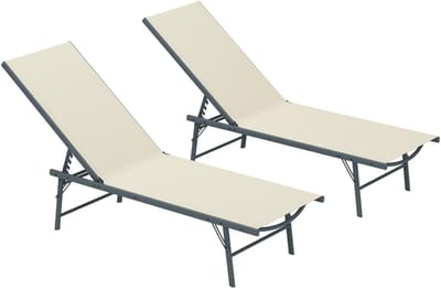 Trendique - Set van 2 tuinstoelen – Verstelbare zwembadstoelen met inklapbare poten en ademend mesh – 164 x 54 x 84 cm