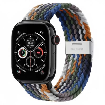 Gemengde kleur nylon horlogebandje geschikt voor Apple Watch dames en heren 38 mm / 40 mm / 41 mm / 42 mm (serie 10 / 11), elastisch gevlochten smartwatch bandje zonder gesp, multicolor stretch vervangend horloge bandje