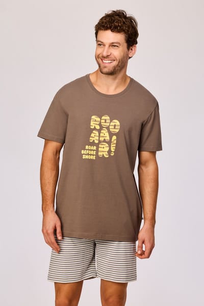 Woody pyjama jongens/heren - bruin - 'Roar' - 261-10-PZA-Z/282 - maat XL