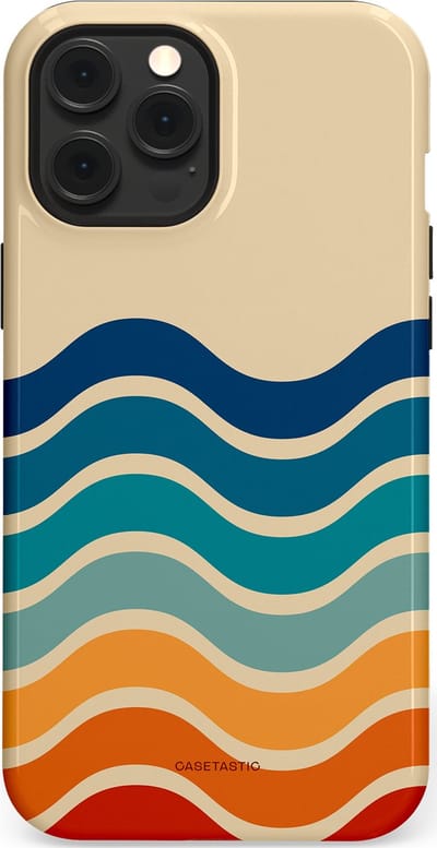 Casetastic hoesje geschikt voor Apple iPhone 12 Pro Max - MagSafe - Dubbellaagse bescherming - Nostalgische golven - Fashion Case - Zand Petrol Rood Oranje