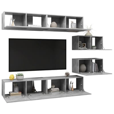 vidaXL - 6-delige - Tv-meubelset - bewerkt - hout - betongrijs