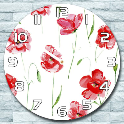 Coloray Wandklok - Rode klaprozen Glazen Klok - 30fi cm - Rood Wandklok - Wandklok Ronde - Wandklok Klassiek - Wandklokken Woonkamer - Stille Wandklok