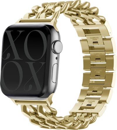 xoxo Wildhearts luxe stalen horlogeband - geschikt voor Apple Watch series - 1/2/3/4/5/6/7/8/9/10/SE/Ultra (2) - Goud - Hoogwaardig RVS Stalen band - Chain schakel bandje voor iWatch maat: 38mm - 40mm - 41mm - 42mm
