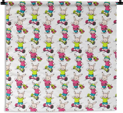 Wandkleed - Wanddoek - School - Konijnen - Dieren - Kinderen - Patronen - 180x180 cm - Wandtapijt