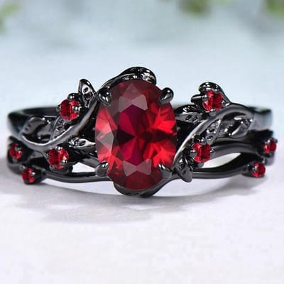 Exquise Zwarte Kleur Ronde Bloem Rode Steen Ringen voor Vrouwen Sieraden Jubileumringen Cadeau 8 gray