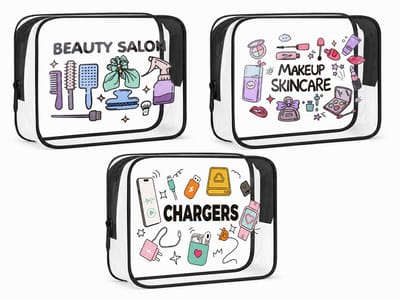 Daity 3 stuk - Opbergtas voor dames voor op reis en vakantie, draagbare transparante make-up- en toilettas, opbergtas voor elektronische accessoires, opbergtas voor oplaadkabels