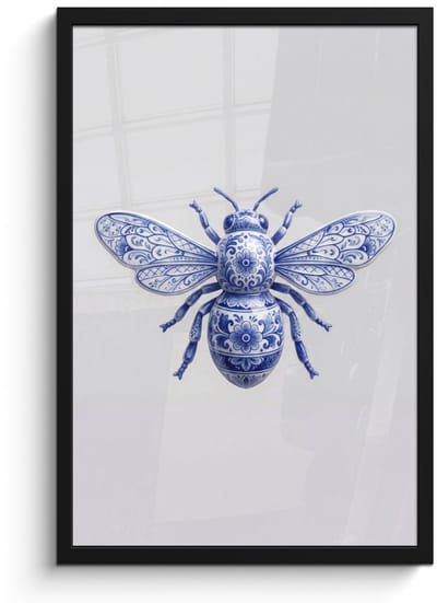 Poster in lijst - Fotolijst 40x60 cm - Posters - Bij - Modern - Delfts - Blauw - Posterlijst zwart - Decoratie - Wanddecoratie woonkamer - Muurdecoratie slaapkamer