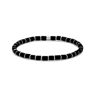 Frank 1967 7FB-0694 Kralen Armband 4mm - Agaat - Staal - Rekbaar - 19cm - Zwart