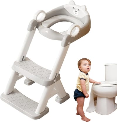 Kinderpotje Toilet - Peuterzitje - Zindelijkheidstraining - Inclusief Kruk - 40x33 cm - Grijs