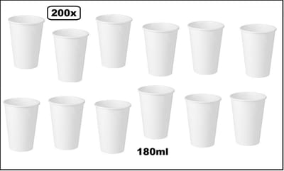 200x Beker 180ml wit - Koffie thee soep fris drank thema feest festival chocomel yogi party Limonade