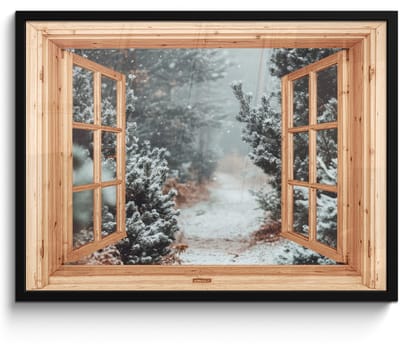 Poster in lijst - Fotolijst 70x50 cm - Posters - Bos - Winter - Bomen - Natuur - Pad - Doorkijk - Posterlijst zwart - Decoratie - Wanddecoratie woonkamer - Muurdecoratie slaapkamer