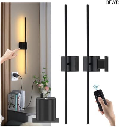 RFWR® Dimbare USB Wandlamp met Afstandsbediening - Snoerloze Batterij Muurlamp voor Binnen, 350° Rotatie, voor Woonkamer, Slaapkamer en Trap - 2 Stuks