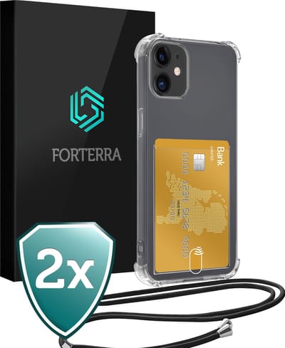 Hoesje Geschikt voor iPhone 12 Pashouder Case Siliconen Hoes Met Koord - Hoes Geschikt voor iPhone 12 Met Telefoonkoord Hoesje Back Cover Met Pasjeshouder - Transparant - 2 PACK