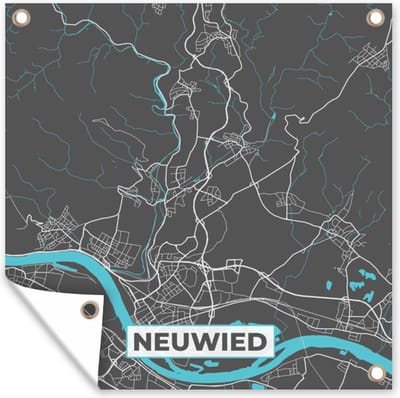 Tuin poster Stadskaart – Plattegrond – Duitsland – Blauw – Neuwied – Kaart - 200x200 cm - Tuindoek