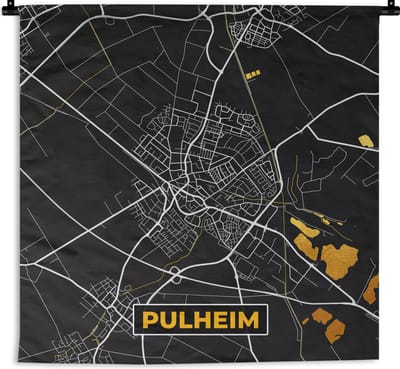 Wandkleed - Wanddoek - Kaart – Plattegrond – Stadskaart – Pulheim – Duitsland – Goud - 180x180 cm - Wandtapijt