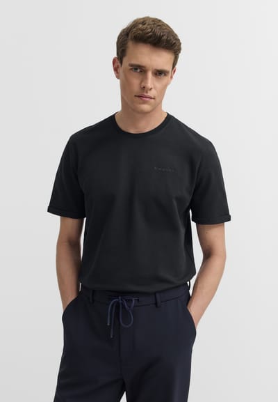 Bugatti Herren T-shirt van katoen met ronde hals en print op de borst