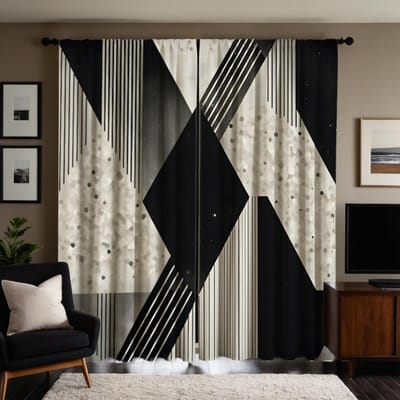 2 stuks HD decoratieve gordijnlijn Creatieve geometrische zwart-witte bind digitaal bedrukt gordijn Woondecoratiestijl Decoreren W52H63inchW132H160cm beige