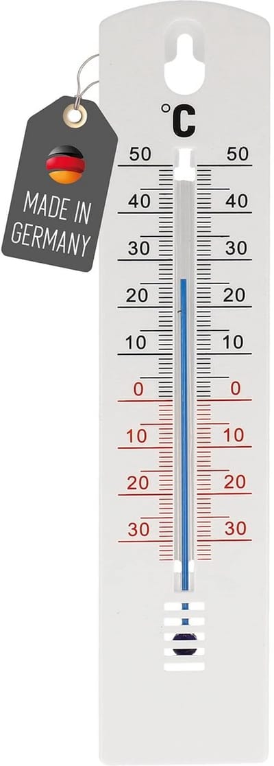 Analoge Buiten- en Binnenthermometer 20 cm Wit - Meetbereik -35 tot +50°C voor Huis en Tuin