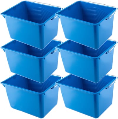 KADAX Verfemmer, 8 liter, vierkante schilderemmer van kunststof, 6 x blauwe emmer met handvat van metaal, stabiele wateremmer met gietrand, voor renovatie, tuin, posemmer, rechthoekig
