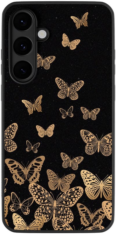 Leuke Telefoonhoesjes - Hoesje geschikt voor Samsung Galaxy S25 FE - Vlinders - Backcover zwart - Print / Illustratie - Zwart, Goud