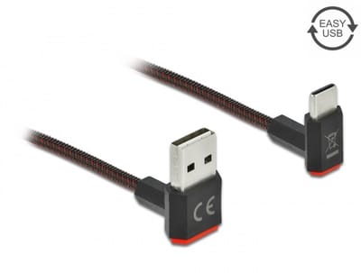 USB-C - Easy-USB-A kabel | haaks boven/beneden | USB2.0 | QC 18W | nylon | 0,20 meter