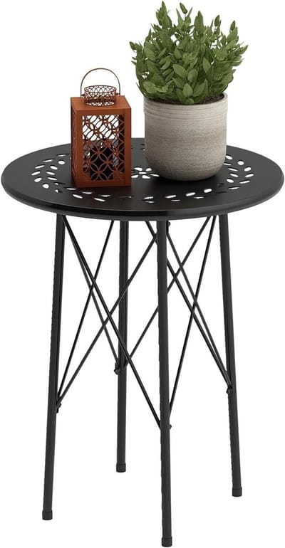 Gartentisch Rond - Balkontafel Terrastafel - Buiten Zitten - Decoratief Bloemmotief - Ø40 x 50cm - Zwart
