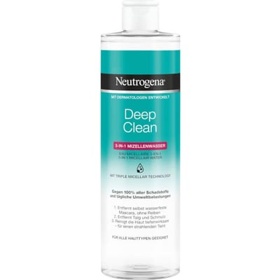 Neutrogena Deep Clean 3-in-1 micellair water, zachte micellaire gezichtstoner, micellair water met intensieve werking tot diep in de huid, micellaire gezichtsreiniging met drievoudig effect, 400 ml