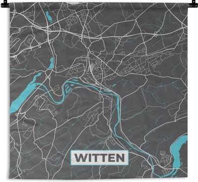 Wandkleed - Wanddoek - Blauw – Duitsland – Plattegrond – Stadskaart – Kaart – Witten - 180x180 cm - Wandtapijt