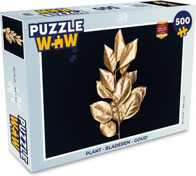 Puzzel Plant - Bladeren - Goud - Zwart - Luxe - Legpuzzel - Puzzel 500 stukjes