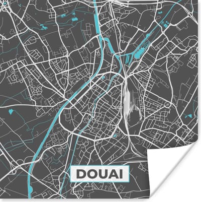 Poster Douai - Frankrijk - Kaart - Plattegrond - Stadskaart - 100x100 cm XXL