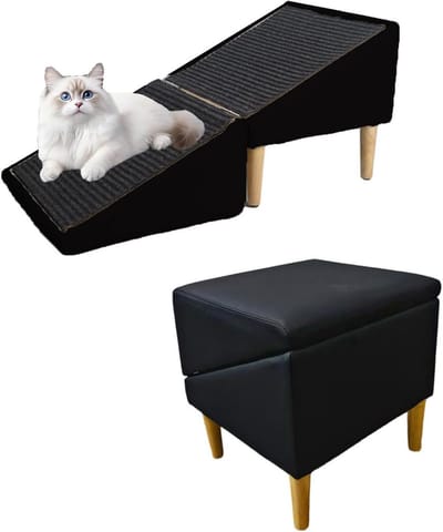 Hondenhelling met treden - Huisdier trap - Ondersteuning voor huisdieren - Inklapbaar Ottomaans ontwerp - 40 cm hoogte - Zwart