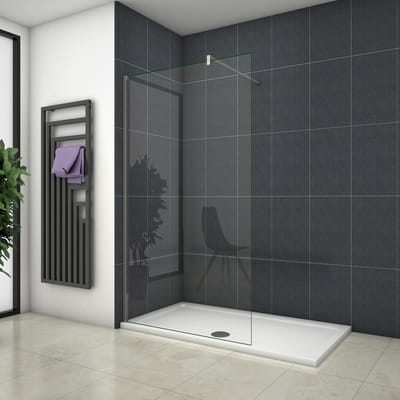 Inloopdouche-douchewand-walk in 8mm NANO EasyClean veiligheidsglas，130x200cm+F-vorm: 140 Stabilisatiestang,glanzend chroom profiel
