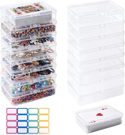 Transparante opbergdoos voor speelkaarten, 16 stuks, slijtvaste plastic box met deksel, ideaal voor verzamelkaarten en visitekaartjes, opbergen en organiseren