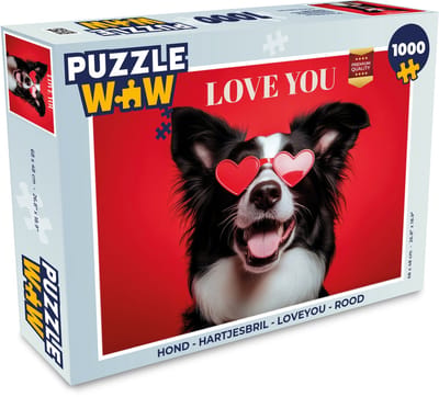 Puzzel Hond - Hartjesbril - Loveyou - Rood - Legpuzzel - Puzzel 1000 stukjes volwassenen