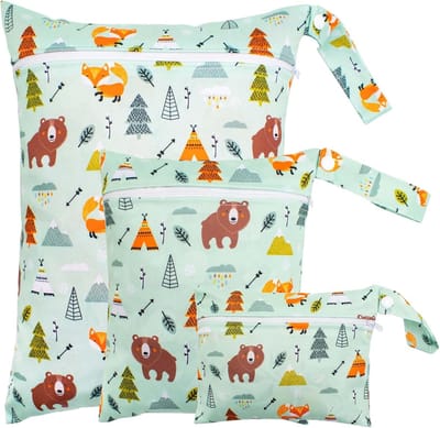 3-delige Waterdichte Opbergzakken Set - Groot26×36cm - Medium20×25cm - Klein5×17,5cm - Herbruikbare Natte Zak voor Zwemmen ,Reizen - Groen Dierenprint