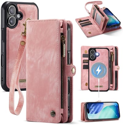 CaseMe Hoesje - Geschikt voor iPhone 17 Hoesje - CaseMe 008 2-in-1 Book Case & Back Cover met Portemonnee - Roze